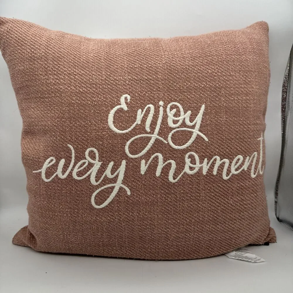 Decorative 'Enjoy Every Moment' Blush Pink Throw Pillow Modern‎ Home Decor